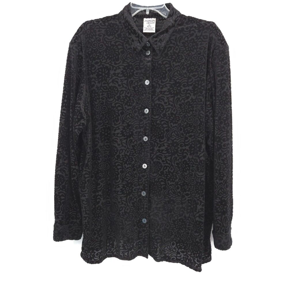 Alison Daley velvet burnout button up tuinc top Size‎ 20w black floral